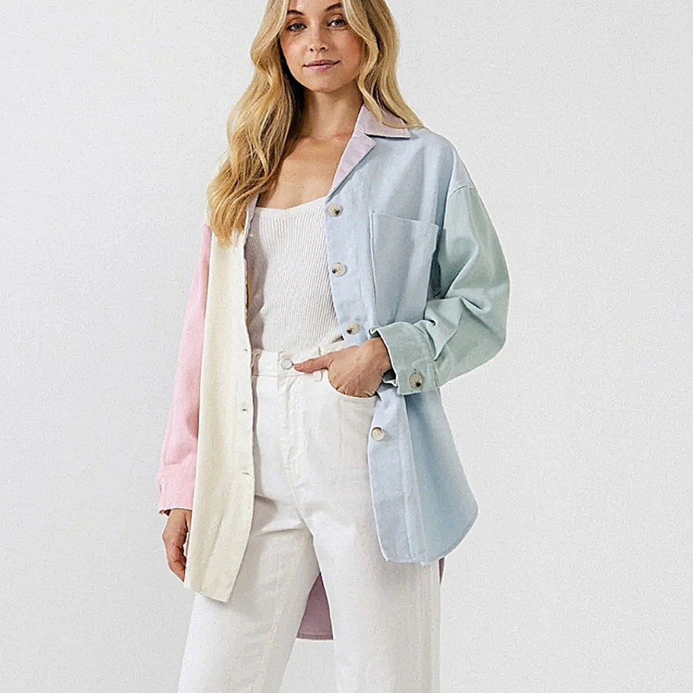 English Factory Pastel Colorblock Button-Up Jacket - Picture 2 of 7